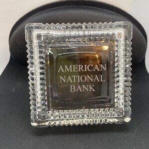 American National Bank Clear Glass Ashtray Desk Trinket Tray